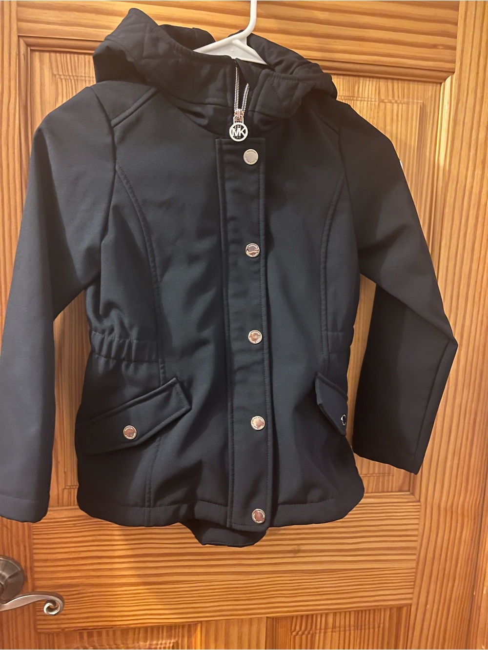Michael Kors Girls' Black Hooded Raincoat with Silver Hardware